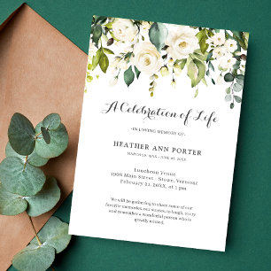 Green Floral Elegant Celebration of Life Funeral Invitation