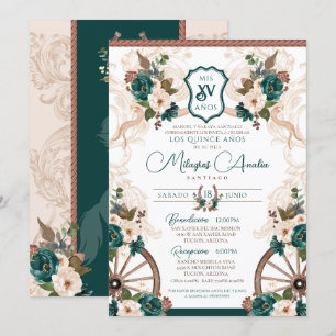Green Floral Elegant Charro Western Quinceanera Invitation