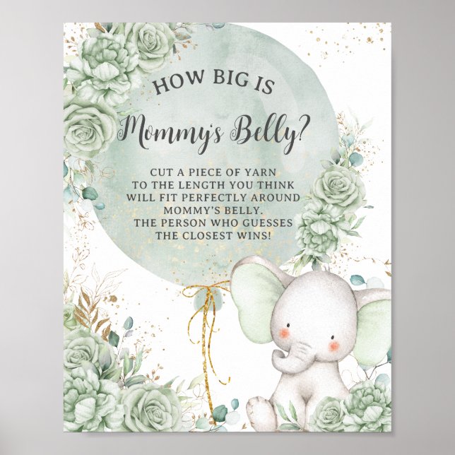 Green Floral Elephant How Big is Mummy's Belly Poster (Front)