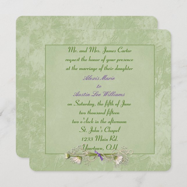 Green Floral Embossed Wedding invitation (Front/Back)
