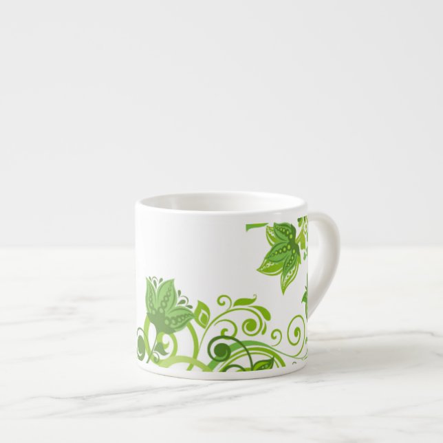 Green Floral Espresso Cup (Front Right)