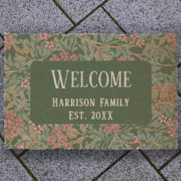 Green Floral Family Name Established Welcome Coir