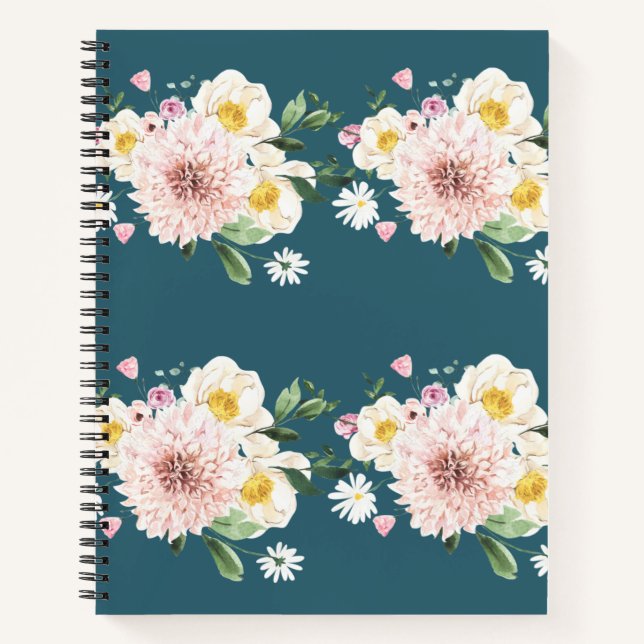Green Floral flowers spiral notebook  (Front)