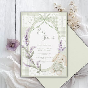 Green Floral Frame Elegant Bow Baby Shower Invitation