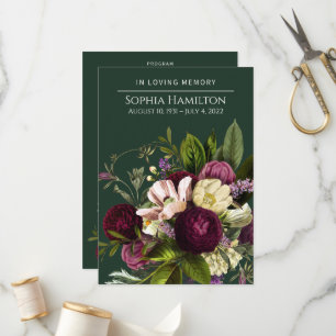 Green Floral Funeral Memorial Program