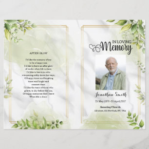 Green floral Funeral Program template
