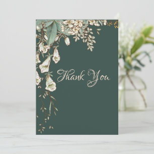 Green Floral Garland Script Elegant Wedding Thank You Card