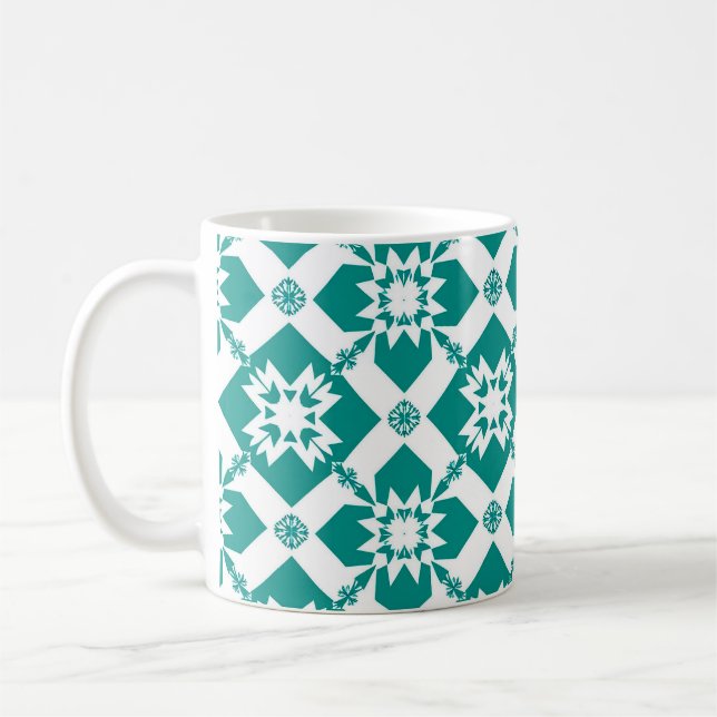 Green Floral Geometric Pattern For Everyday Style  Coffee Mug (Left)