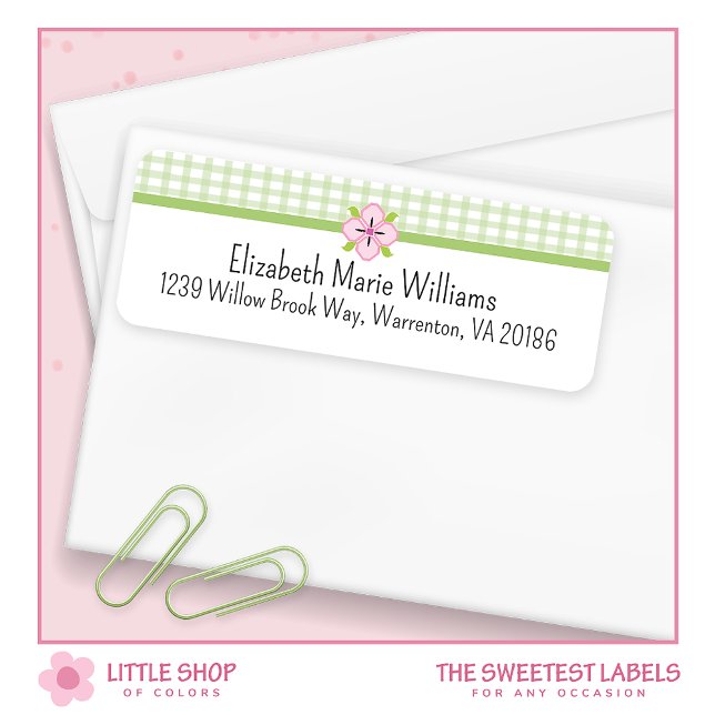  Green Floral Gingham Return Address Label (Creator Uploaded)