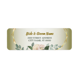 Green Floral Gold Geometric Wedding Return Address Label