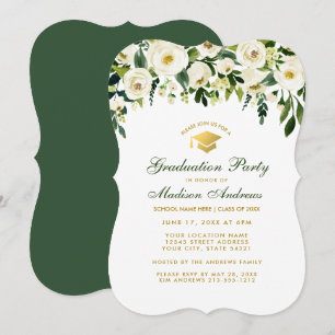 Green Floral Gold Graduation Party Invite GB