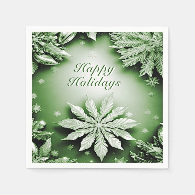 Green Floral Holiday Christmas Paper Napkin (Front)