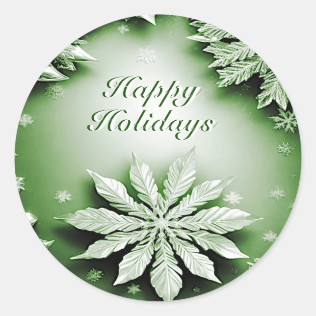 Green Floral Holiday Christmas Sticker (Front)