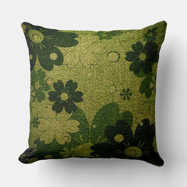 Green Floral Leather Cushion (Front)