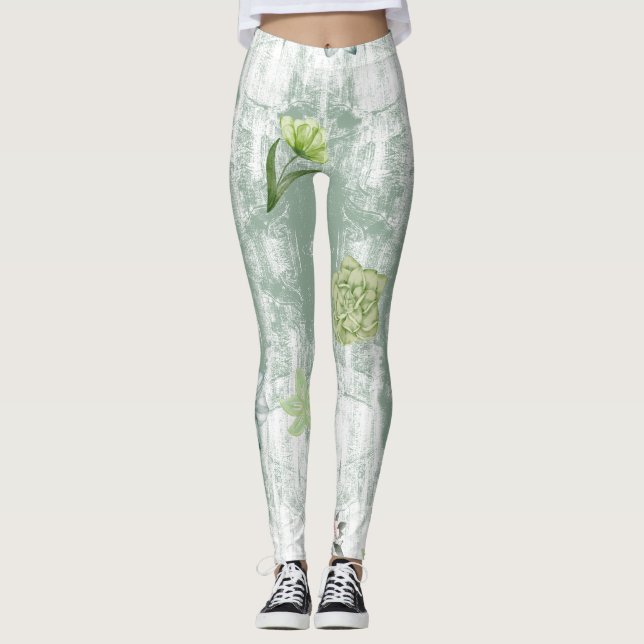 Green Floral Leggings (Front)