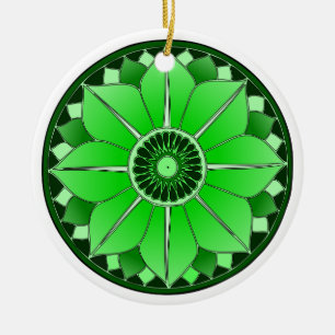 Green Floral Lotus New Age Spiritual Mandala Ceramic Ornament