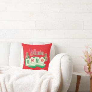 Green Floral Lucky Mahjong Winning Tiles Cushion