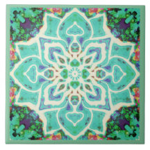 Green floral mandala Mediterranean retro