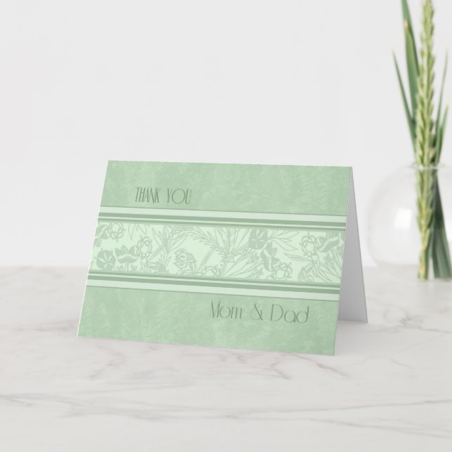 Green Floral  Parents  Wedding Day Thank You Card (Front)