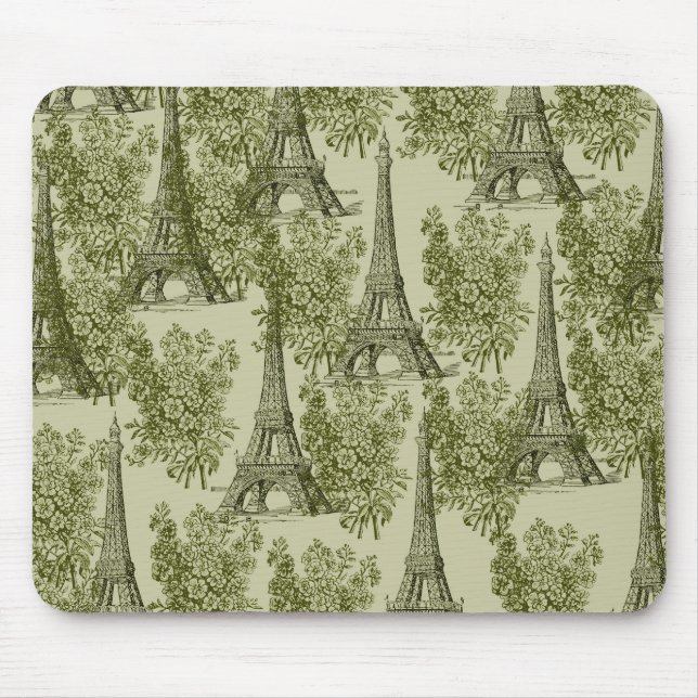 Green Floral Paris Eiffel Tower Mouse Pad (Front)