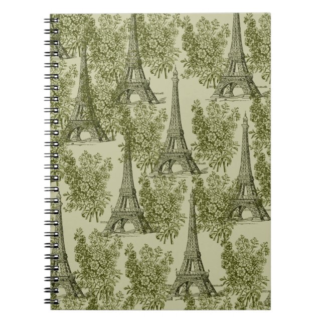 Green Floral Paris Eiffel Tower Notebook (Front)