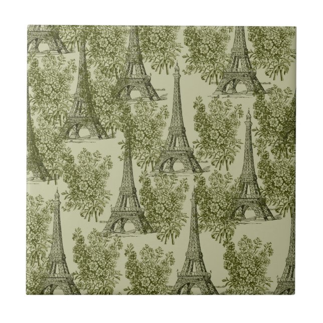 Green Floral Paris Eiffel Tower Tile (Front)