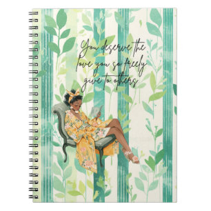 Green Floral Pattern Black Girl Reading Writer's Notebook