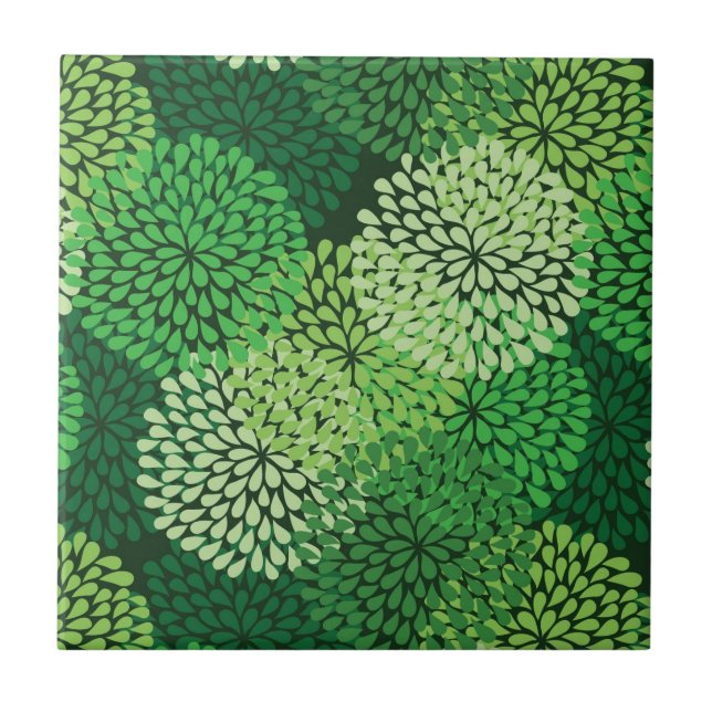 Green floral pattern ceramic tile (Front)