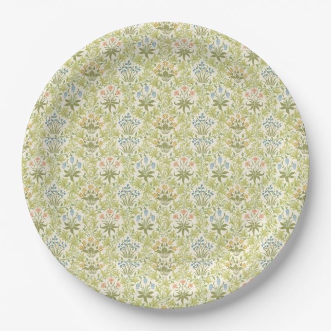 Green floral pattern girlyclassic grandmillenial paper plate (Front)