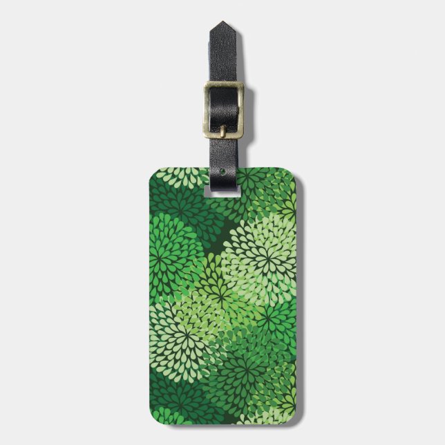 Green floral pattern luggage tag (Front Vertical)