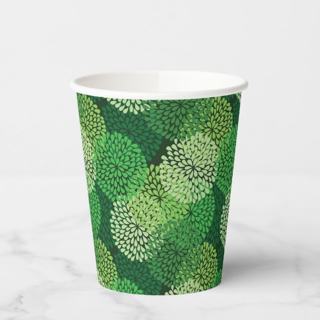 Green floral pattern paper cups (Left)