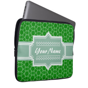 Green Floral Pattern Personalised Name Laptop Sleeve