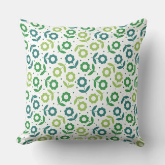 Green Floral Pattern Square Cushion