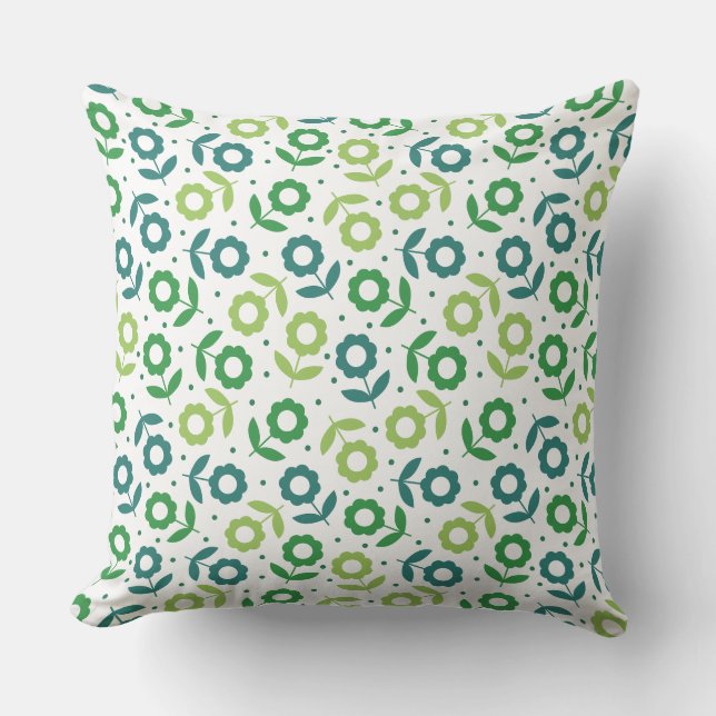 Green Floral Pattern Square Cushion (Front)