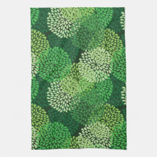 Green floral pattern tea towel