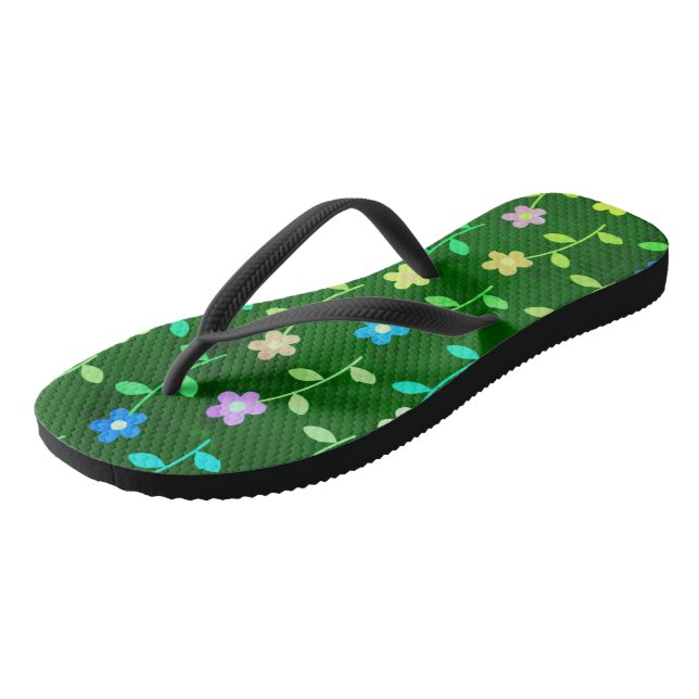 Green Floral Pattern Thongs (Angled)