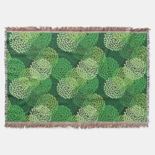 Green floral pattern throw blanket (Front)
