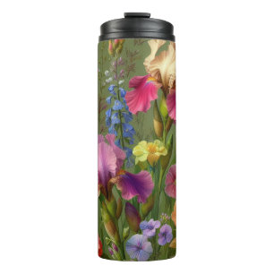 Green Floral Pattern Travel Tumbler Cup 