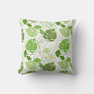 Green floral pattern with leaves and flowers cushion