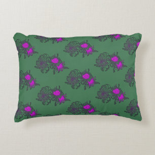 Green Floral Pattern with Pink Accents Pillow