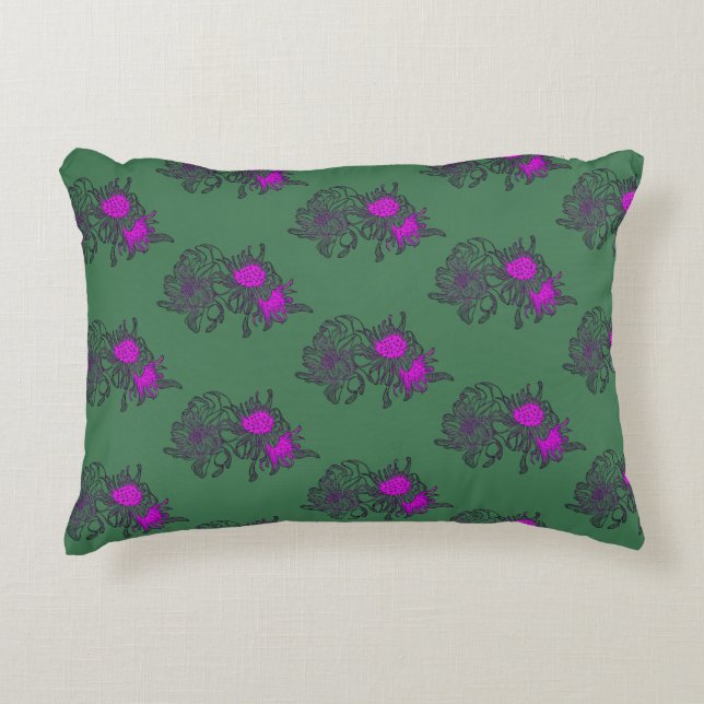 Green Floral Pattern with Pink Accents Pillow (Front)