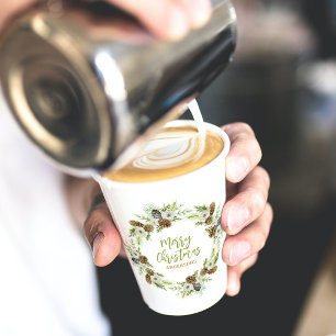 Green Floral Pines Christmas Wreath Paper Cups