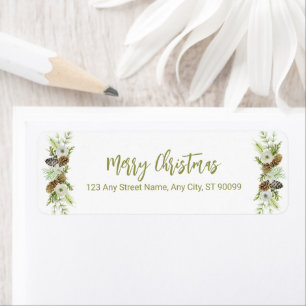 Green Floral Pines Christmas Wreath Return Address Label