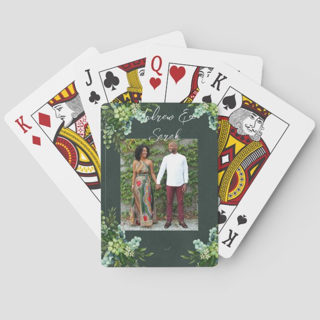 Green Floral Playing Cards- Wedding  Playing Cards (Back)