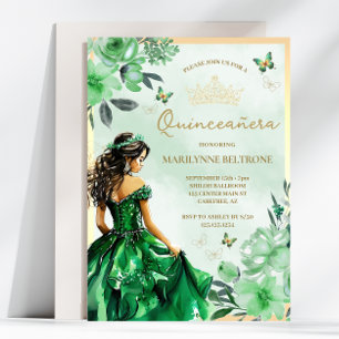 Green Floral Princess Butterfly Quinceañera  Invitation