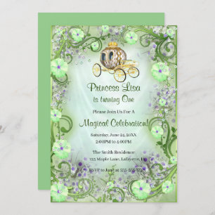 Green Floral Princess Enchanted 1st Birthday Invitation