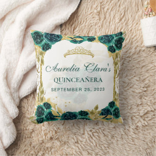 Green Floral Princess Gold Arch Quinceanera Cushion