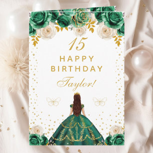 Green Floral Princess Happy Birthday Card