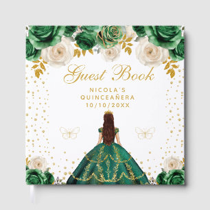Green Floral Princess Quinceañera Guest Book
