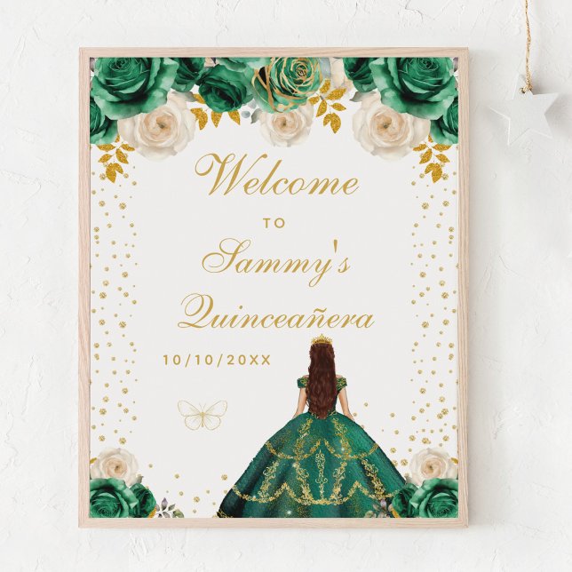 Green Floral Princess Quinceañera Welcome Poster (Creator Uploaded)